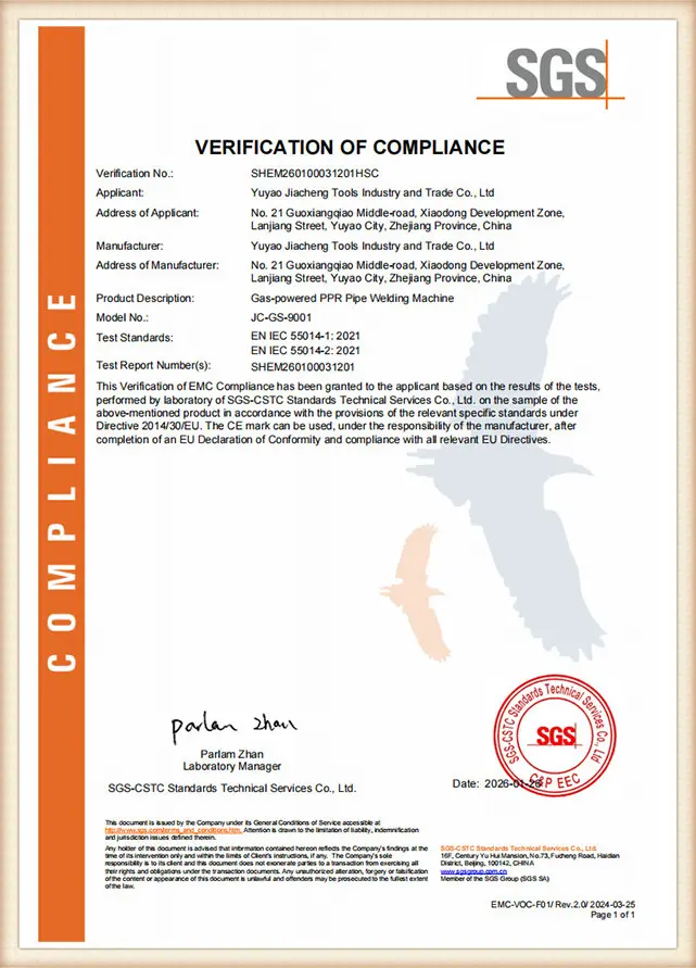 Gas-powered pipe fusion welder certificate