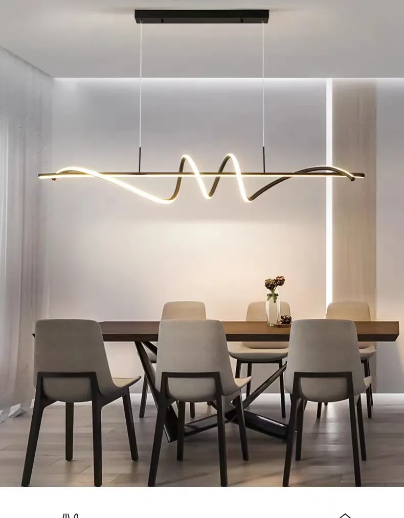 Fábrica Mayorista de Iluminación Lámpara Colgante LED de Aluminio Negro para Comedor Lámpara de Araña de Venta Caliente