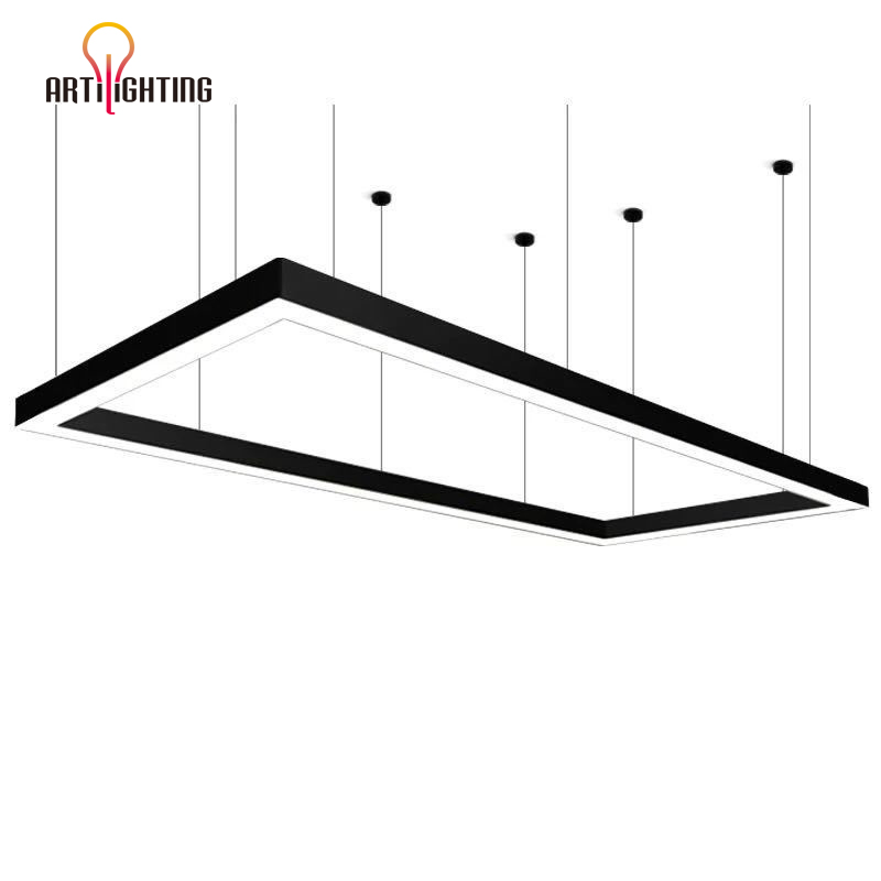 Personalización de fábrica lámparas dobladas curvas grandes redondas cuadradas perfil de aluminio luz LED lineal con colgante montado en superficie iluminación combinada regulable