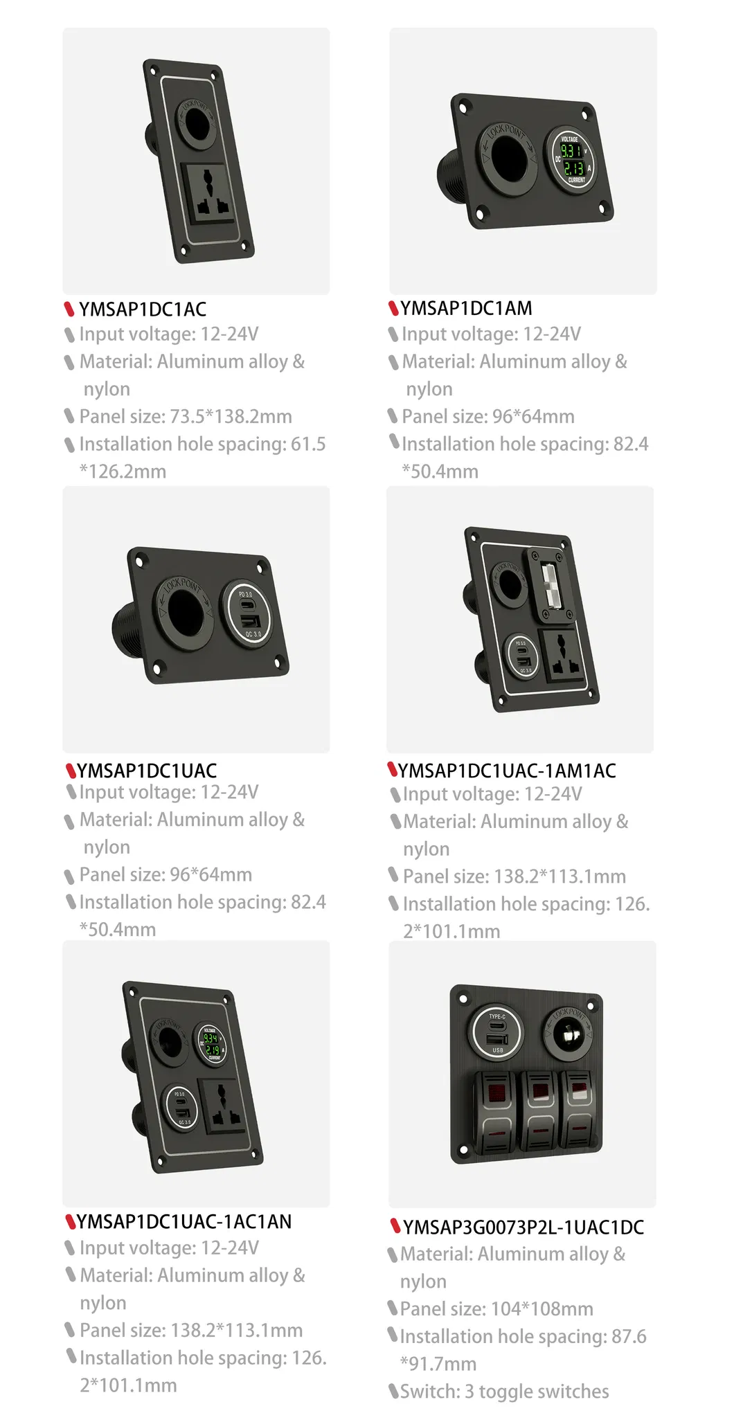 8 Panel de interruptores LED de gang con cargador USB dual y voltímetro
