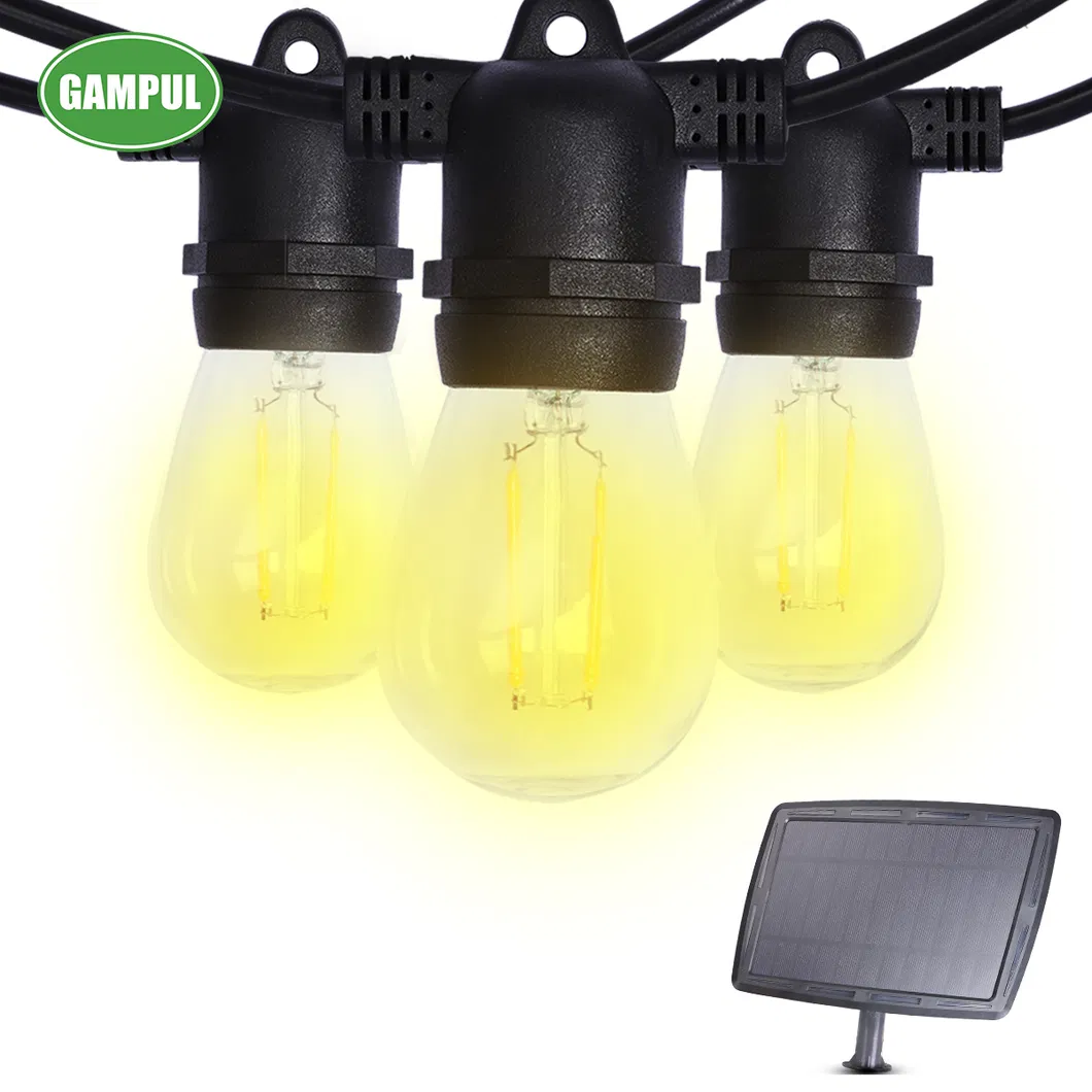 Luces de Cadena de Filamento LED Reemplazo Solar Alimentado a Prueba de Clima para Decoraciones del Hogar Iluminación de Vacaciones 1W S14 E26