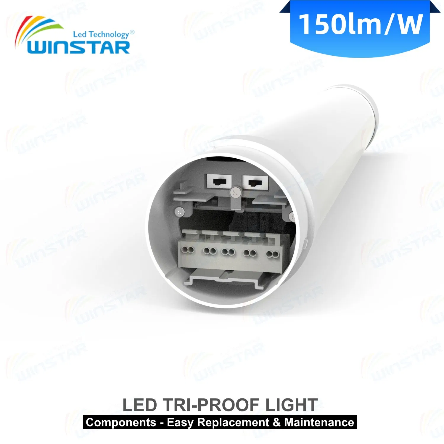 Luz LED Tri-Proof Winstar con protección contra sobretensiones y sin parpadeo para taller de máquinas, línea de ensamblaje, entorno industrial de alta resistencia 150lm/W