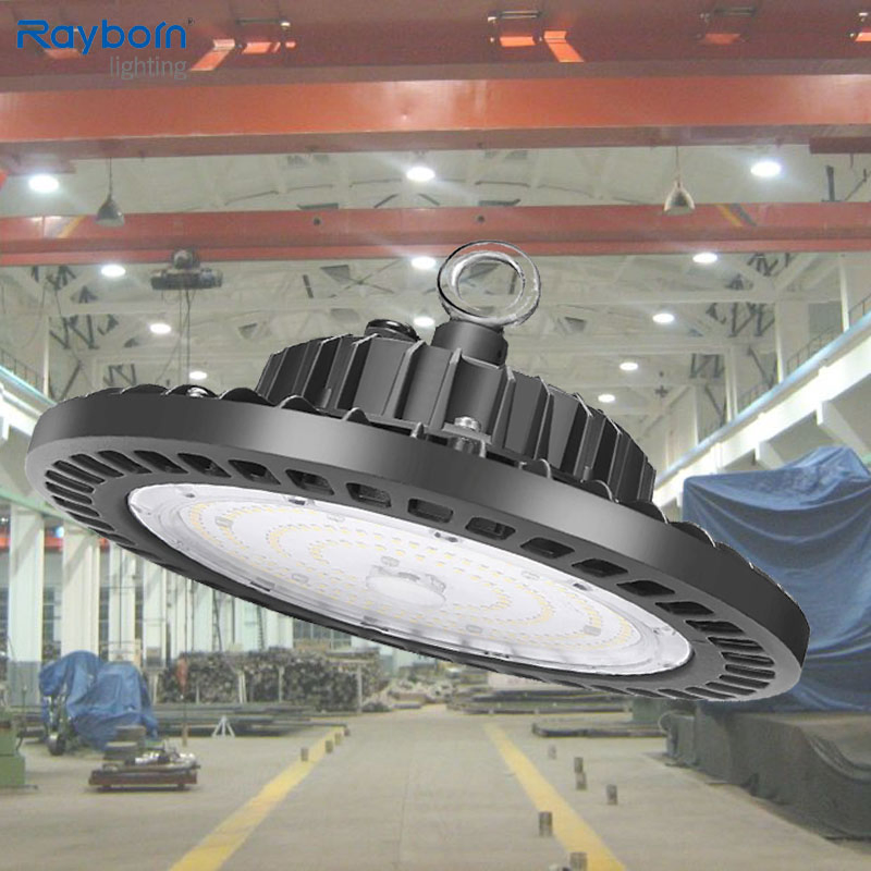 Iluminación de alta bahía LED industrial de precio mayorista UFO 100W 150W 200W 250W Luz de alta bahía con selección de potencia/CCT intercambiable para taller, almacén, fábrica, gimnasio