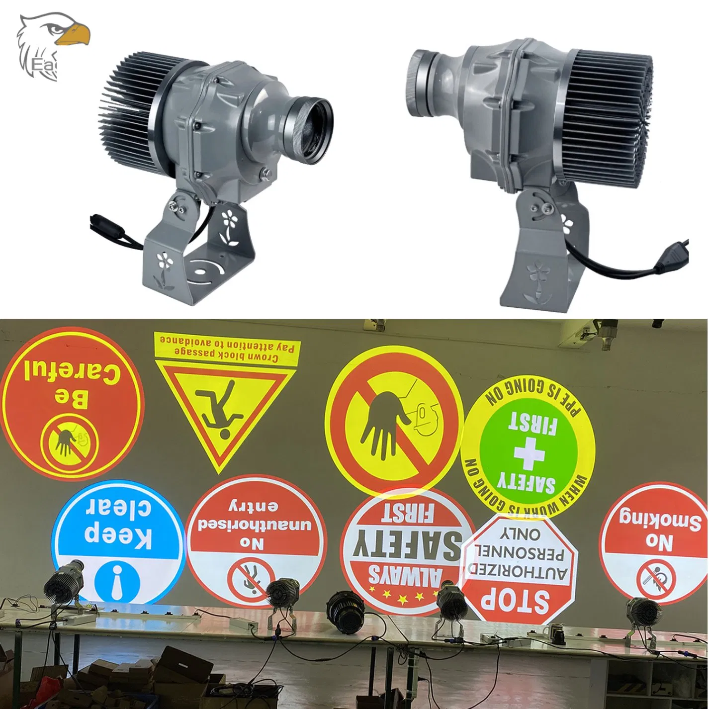 Señales de Advertencia Industriales LED 60W/80W/100W Proyector Gobo para Almacén IP65 con Controlador