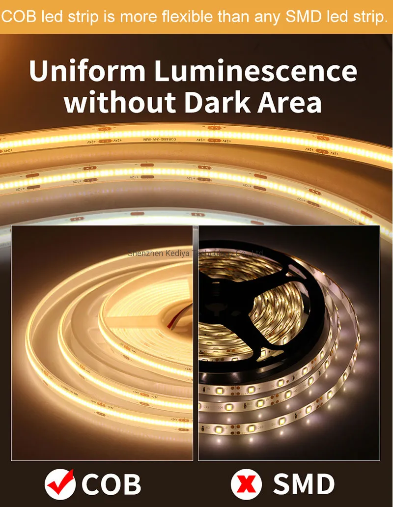 Tiras de luces LED COB ultra brillantes Ra90 para una iluminación elegante del hogar