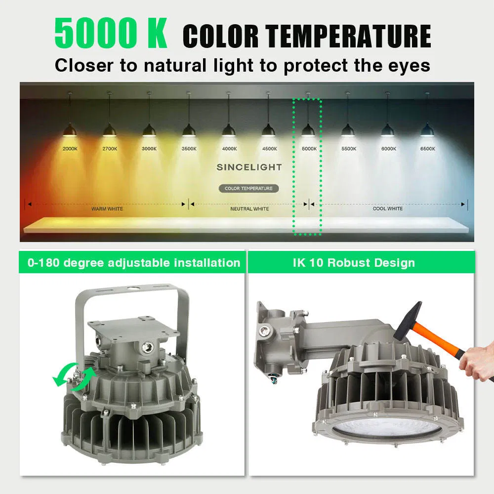 Iluminación a Prueba de Explosiones Industrial 90W-200W IP65 Luz de Alta Bahía Dob LED a Prueba de Explosiones y Resistente al Agua para Plantas Petroquímicas