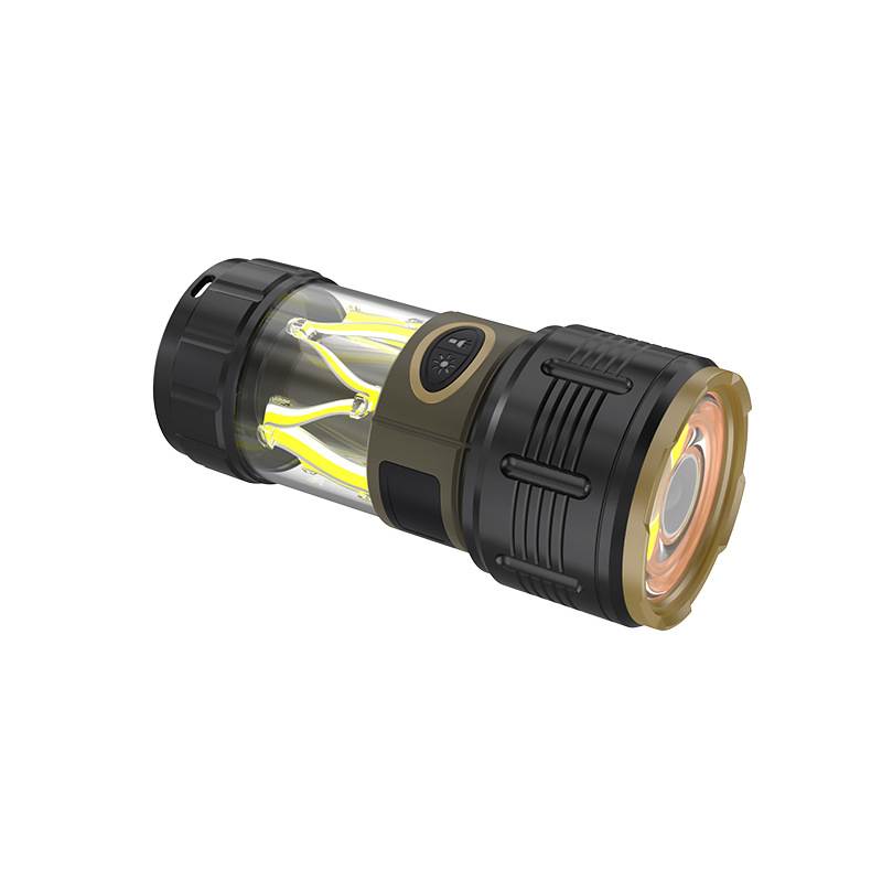 Linterna de camping multifuncional recargable de alta potencia con triple LED, luz de antorcha y farol