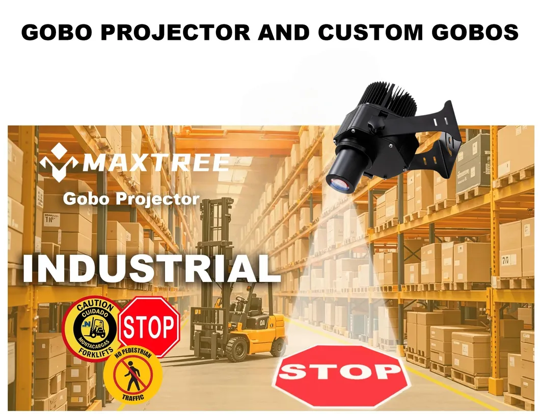 Proyector industrial de imagen HD de logotipo personalizado con proyección LED para advertencia de seguridad en el suelo del taller y almacén