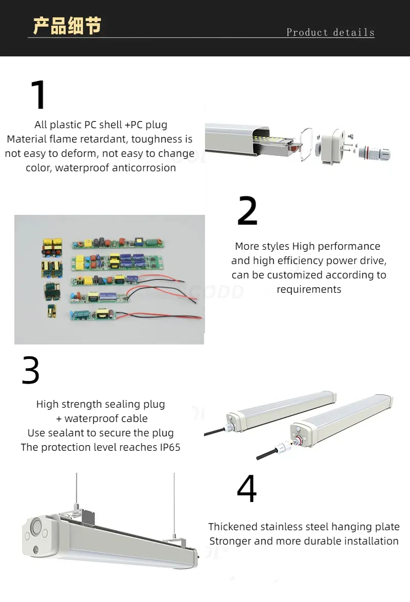 Luz Tri-Proof LED IP65 Impermeable Industrial para Garaje 20W-60W 2FT-5FT