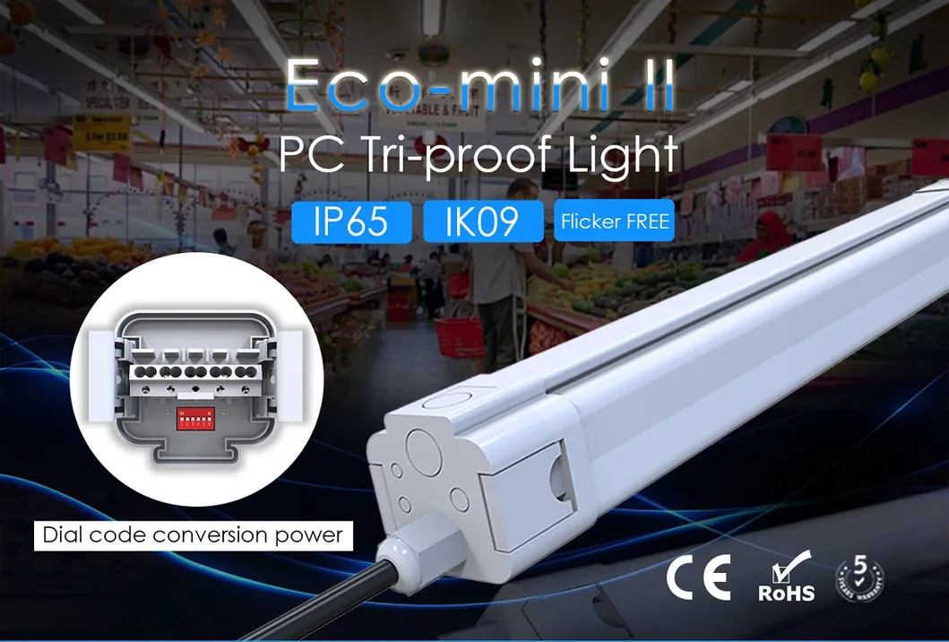 Luz LED tri-proof sin herramientas conectable con alto factor de potencia y durabilidad