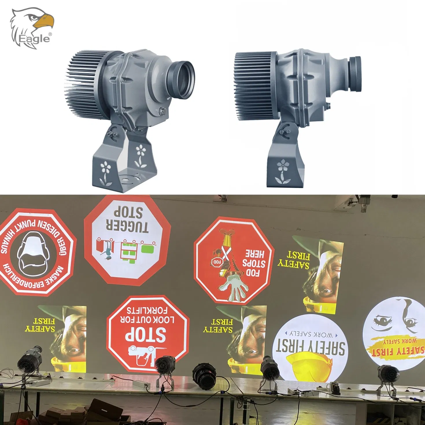 Señales de Advertencia Industriales LED 60W/80W/100W Proyector Gobo para Almacén IP65 con Controlador