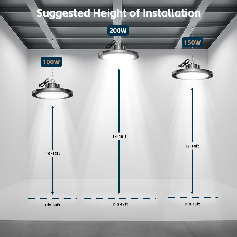 Iluminación de alta bahía industrial regulable 3CCT Interruptor de diámetro 100W 150W 200W 300W Luz LED UFO de alta bahía para taller y garaje