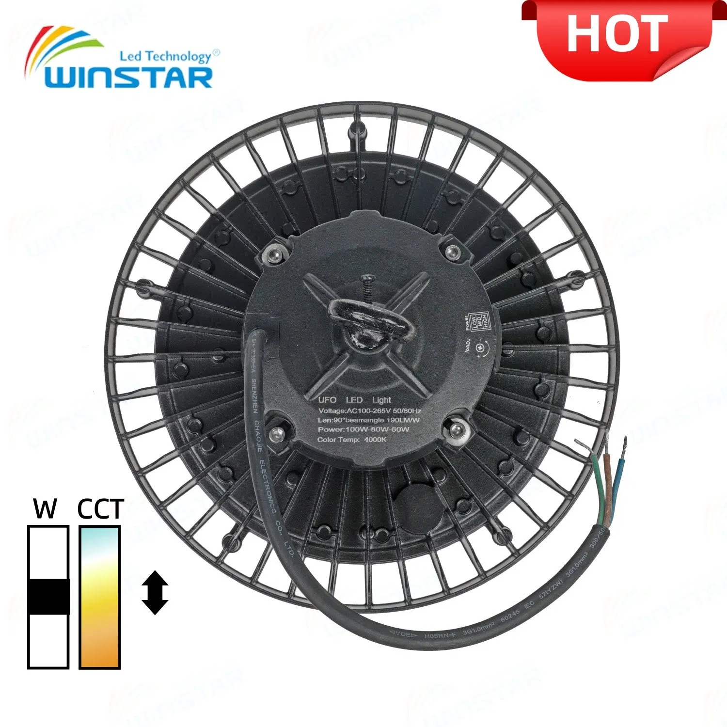 Luminaria Alta Bahia UFO LED Winstar Iluminación Industrial IP65 Color Y Potencia Conmutable Ik08 Para Estacionamiento 100W 200W 6500K