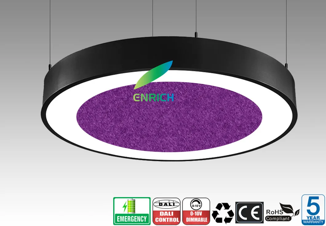 Lámpara de techo acústica LED, lámpara colgante LED en forma de anillo para interiores