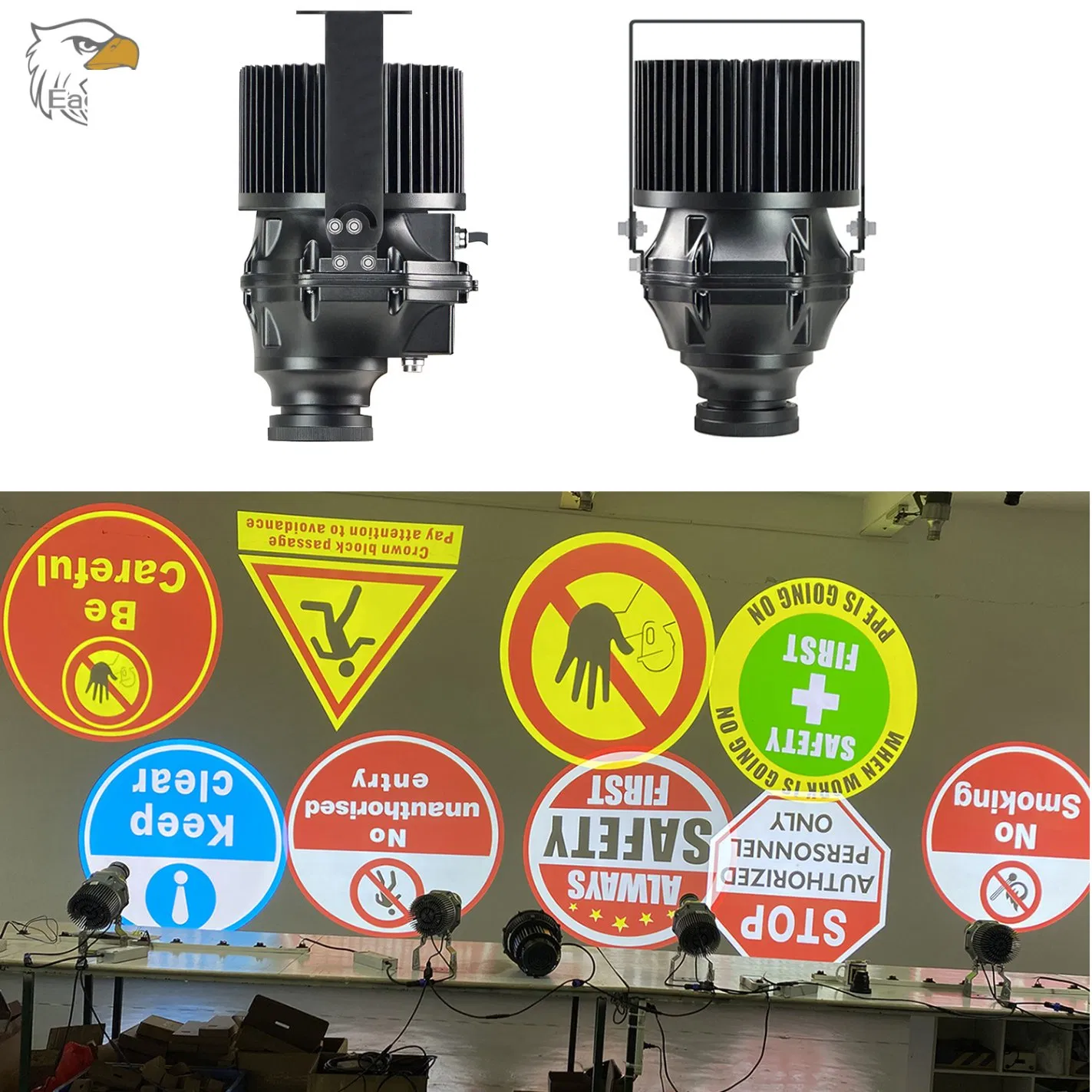 Proyector de Gobo LED 100W para luces industriales de proyección de señales de advertencia de seguridad en almacenes y talleres