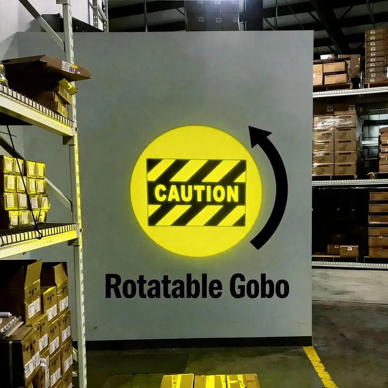 Proyector industrial de imagen HD de logotipo personalizado con proyección LED para advertencia de seguridad en el suelo del taller y almacén