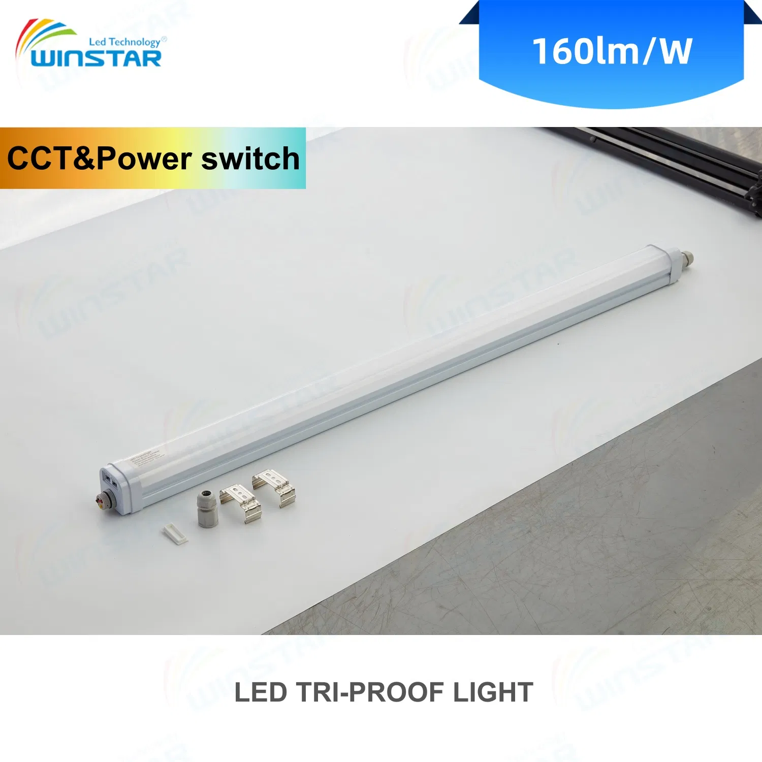 175lm/W Eficacia Ultra Alta Ajustable en Campo IP65 Luz LED Tri-Proof 3-Level Seleccionable CCT y Potencia para Iluminación de Almacén, Garaje, Parqueo de Autos e Iluminación Industrial