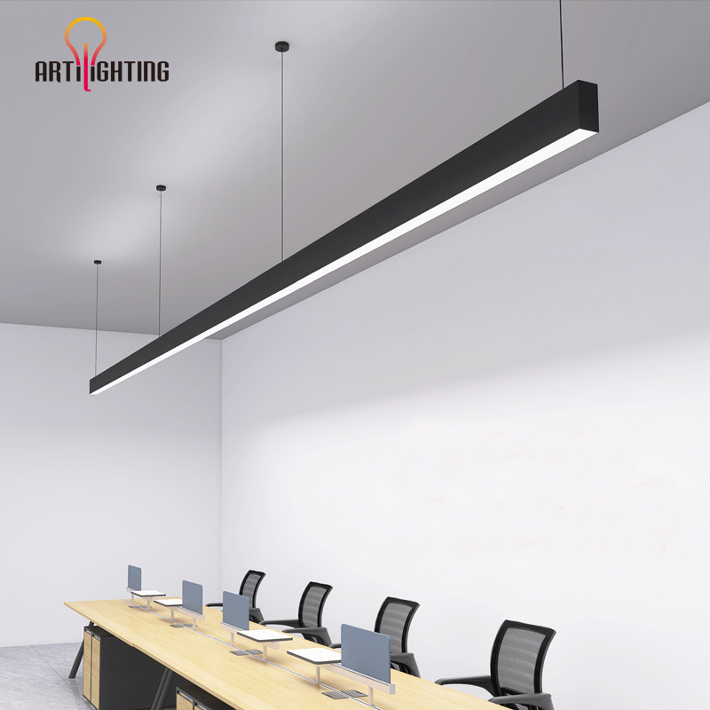 Personalización de fábrica lámparas dobladas curvas grandes redondas cuadradas perfil de aluminio luz LED lineal con colgante montado en superficie iluminación combinada regulable