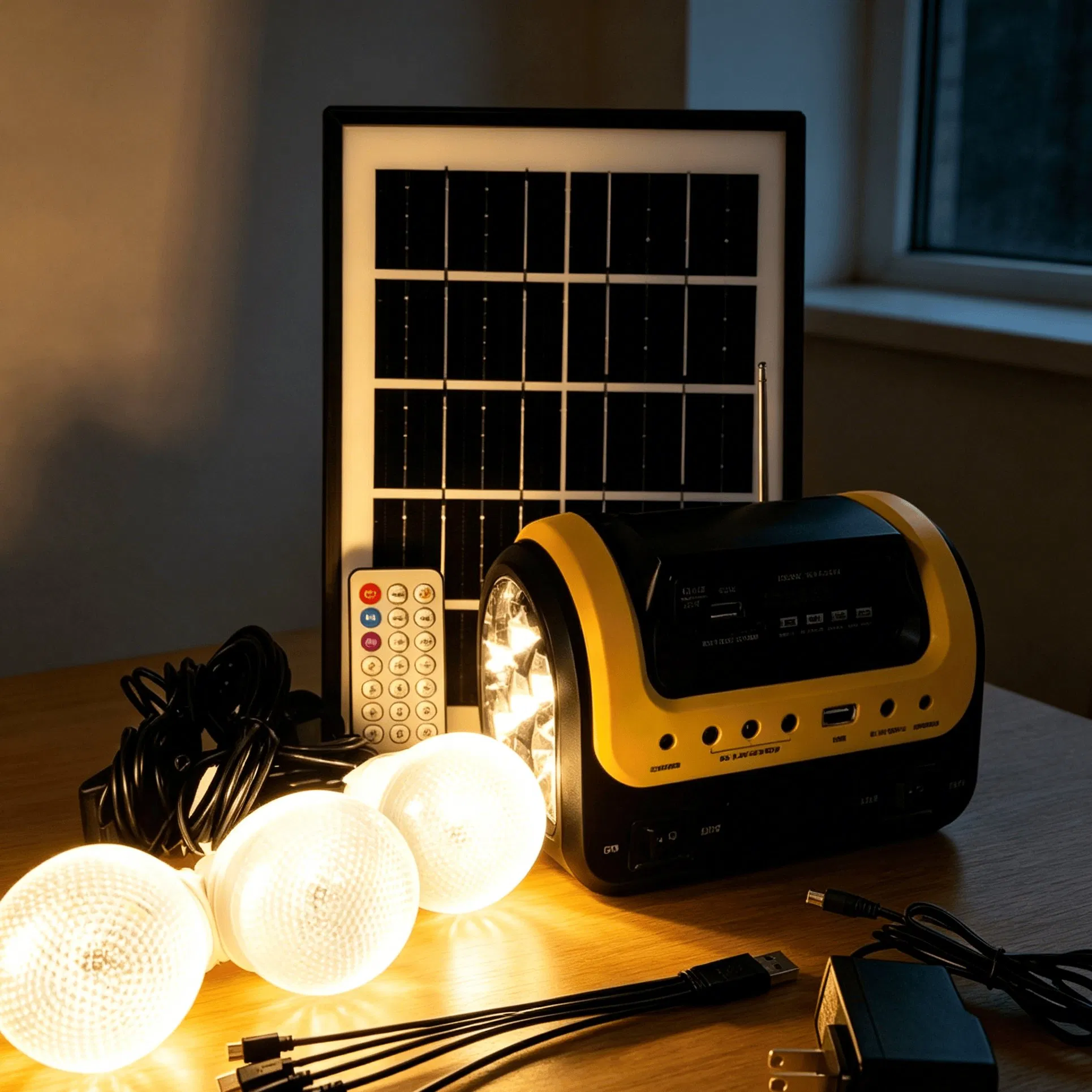 Conjunto de Iluminación Solar de Emergencia al Aire Libre 5W Panel 3 Bombillas LED 5000mAh