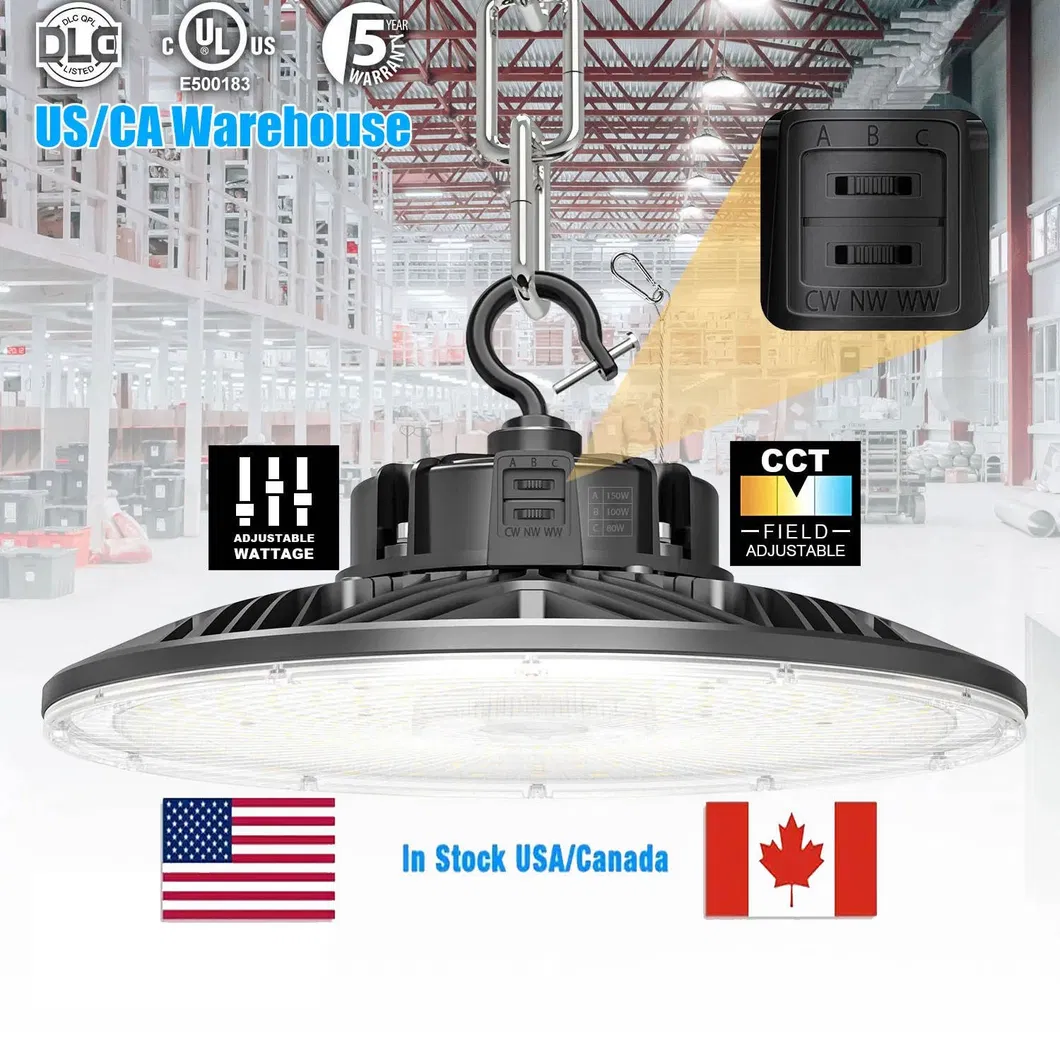 Iluminación de Talleres de Fijos Industriales de EE. UU. IP65 Luces LED de Alta Bahía Dob Round UFO para Almacenes