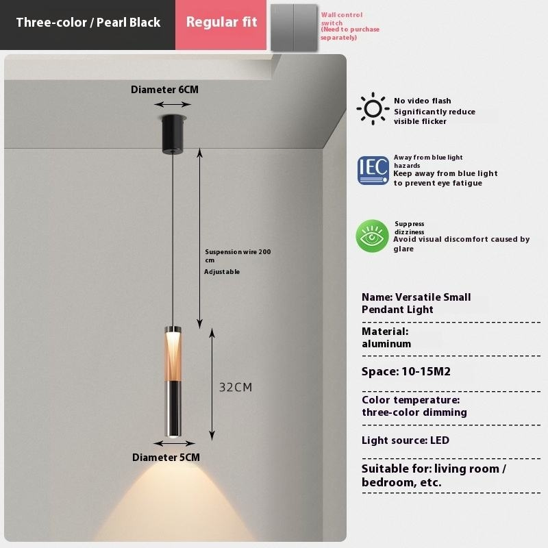 Luz colgante ajustable nórdica moderna para decoración minimalista de dormitorio junto a la cama