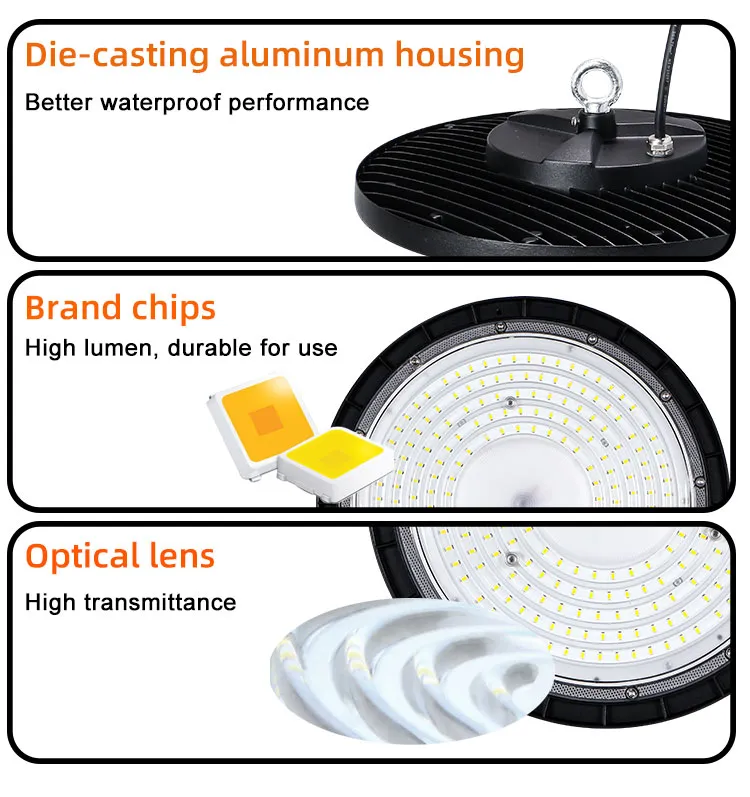 Luz de iluminación a prueba de explosiones para garaje industrial almacén alta bahía 100W 150W 200W Luz LED alta bahía portátil tipo UFO lineal