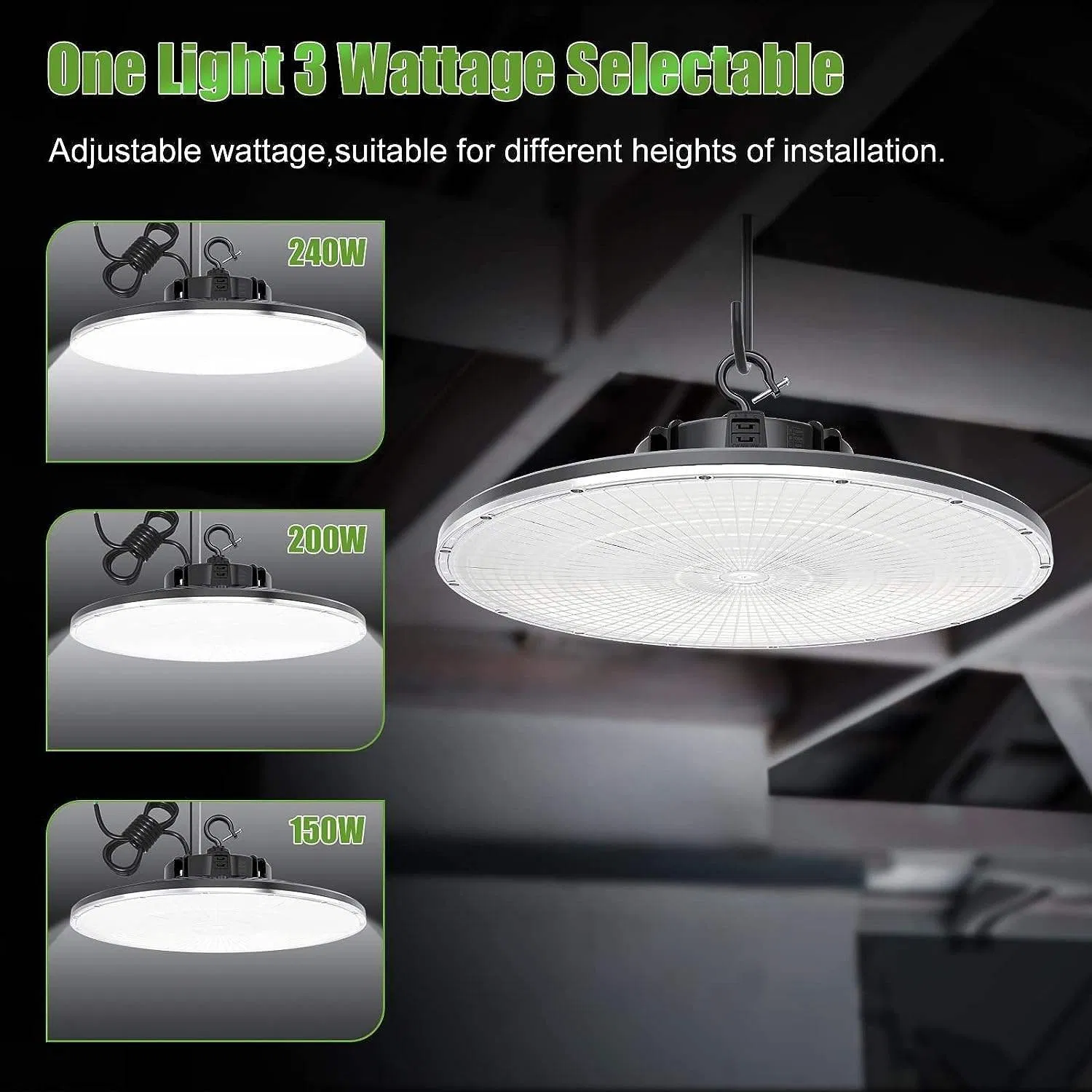 Iluminación de Talleres de Fijos Industriales de EE. UU. IP65 Luces LED de Alta Bahía Dob Round UFO para Almacenes