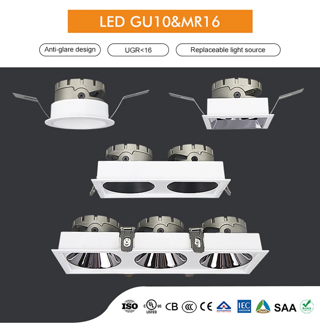 Venta al por mayor de luces LED de fábrica para interiores, iluminación de techo 6W 220V MR16 GU10 tipo de enchufe, iluminación puntual LED COB con carcasa de foco de aluminio y plástico empotrado