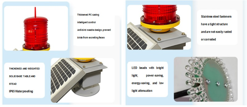 Luz de Obstrucción Solar Industrial de Aviación IP65/IP68 - Protección contra Rayos para Uso Exterior en Edificios de Gran Altura