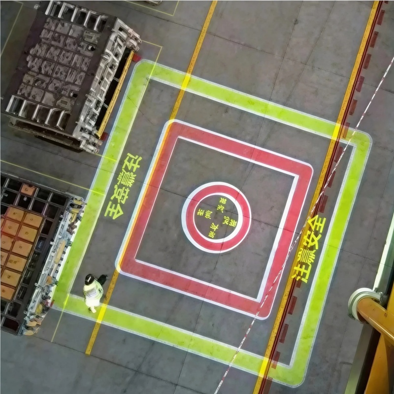 Imagen de señal de advertencia de seguridad virtual para suelos industriales, proyector LED Gobo de larga distancia para grúas de puente