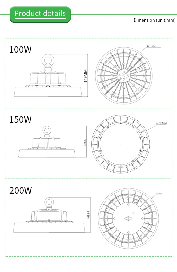 Precio de fábrica al por mayor Iluminación comercial e industrial Luz de dosel 100W 150W 200W Luz LED inteligente de alta bahía tipo UFO