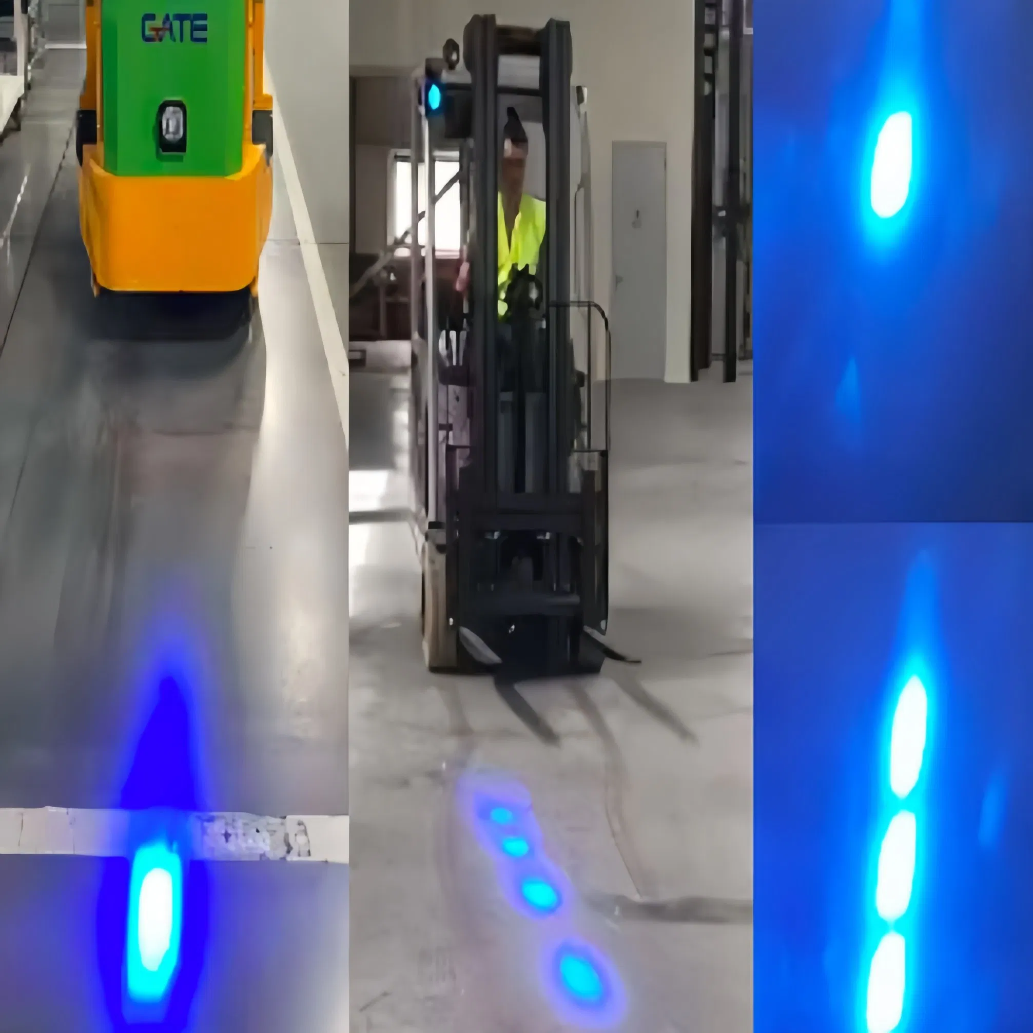 Lámpara de puntos LED rojos y azules para carretilla elevadora en centro de cumplimiento