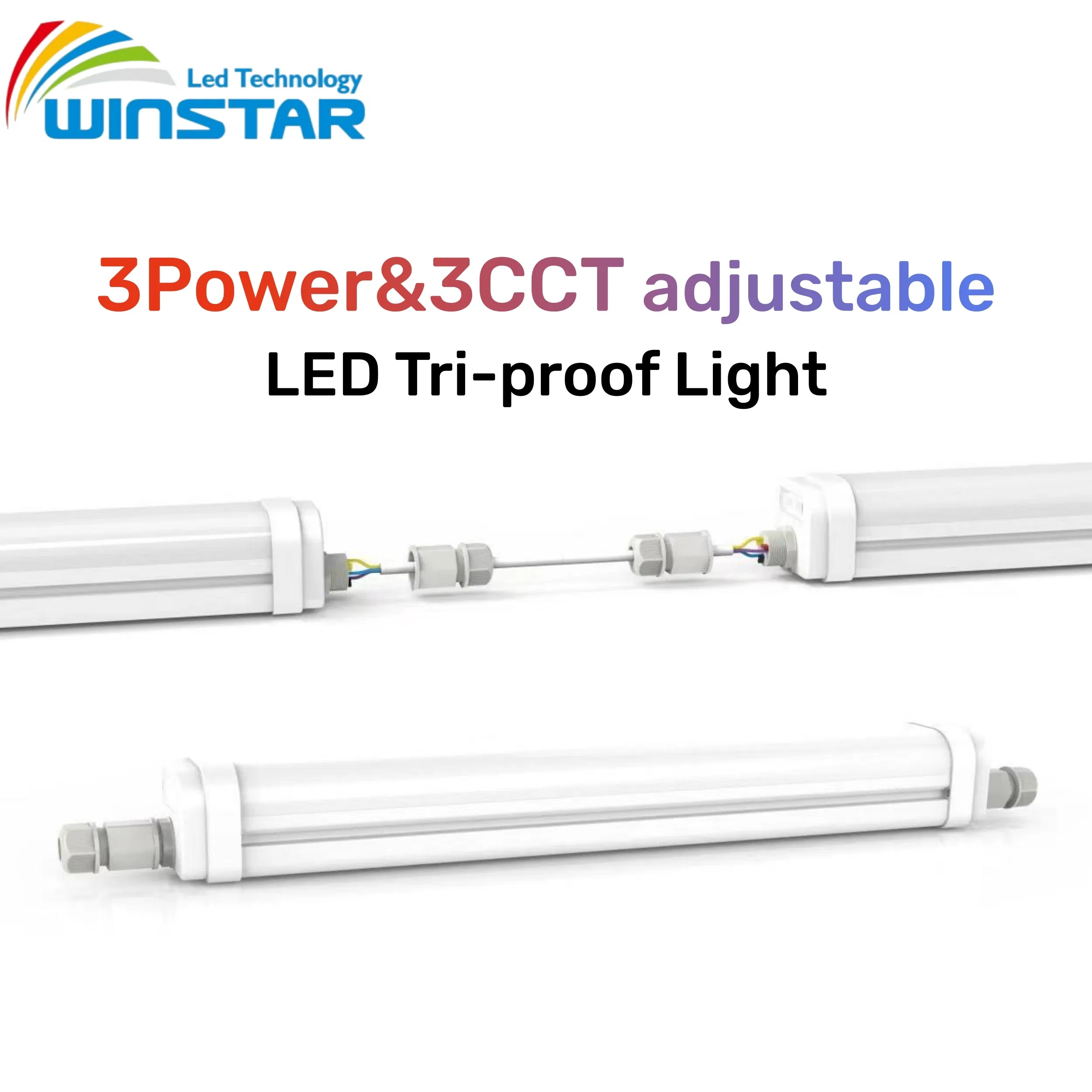 Luz LED Triproof Integrada Inteligente 130lm/W Batten EMC Enlazable CCT Interruptor de Potencia IP66 Lámpara a Prueba de Polvo Corrosión Iluminación Lineal Industrial Aparcamientos