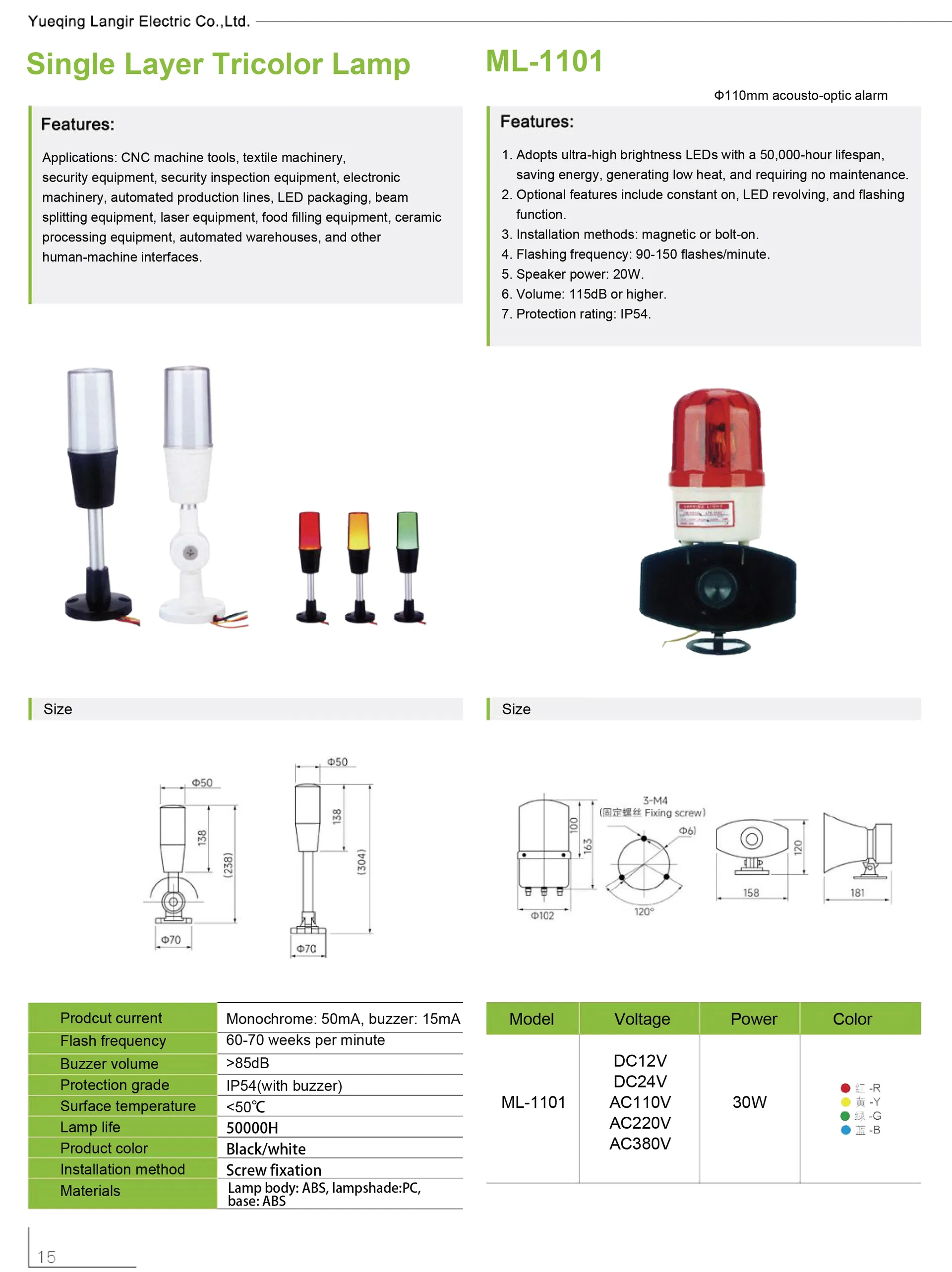 Luz de señal de advertencia intermitente LED para panel de máquina industrial