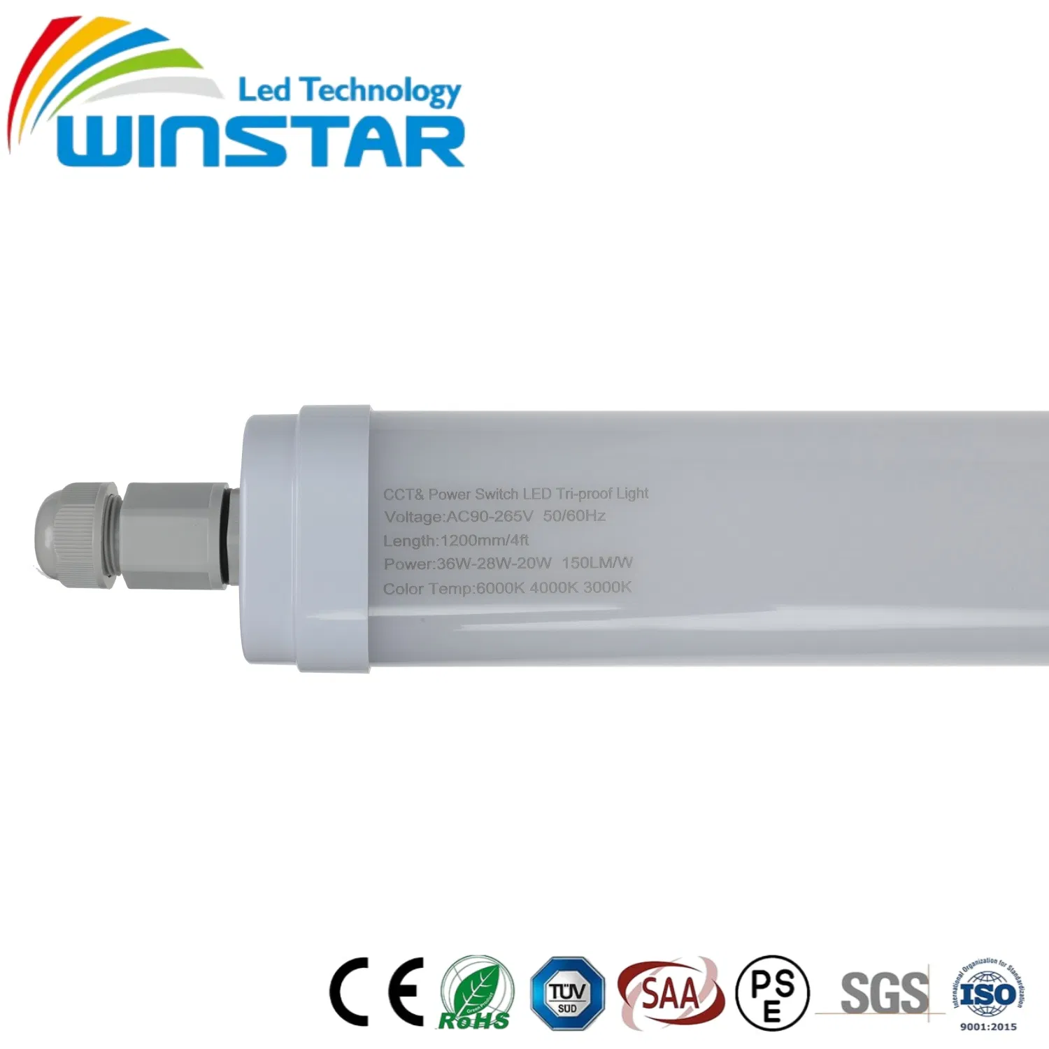 Luz LED Triproof Integrada Inteligente 130lm/W Batten EMC Enlazable CCT Interruptor de Potencia IP66 Lámpara a Prueba de Polvo Corrosión Iluminación Lineal Industrial Aparcamientos