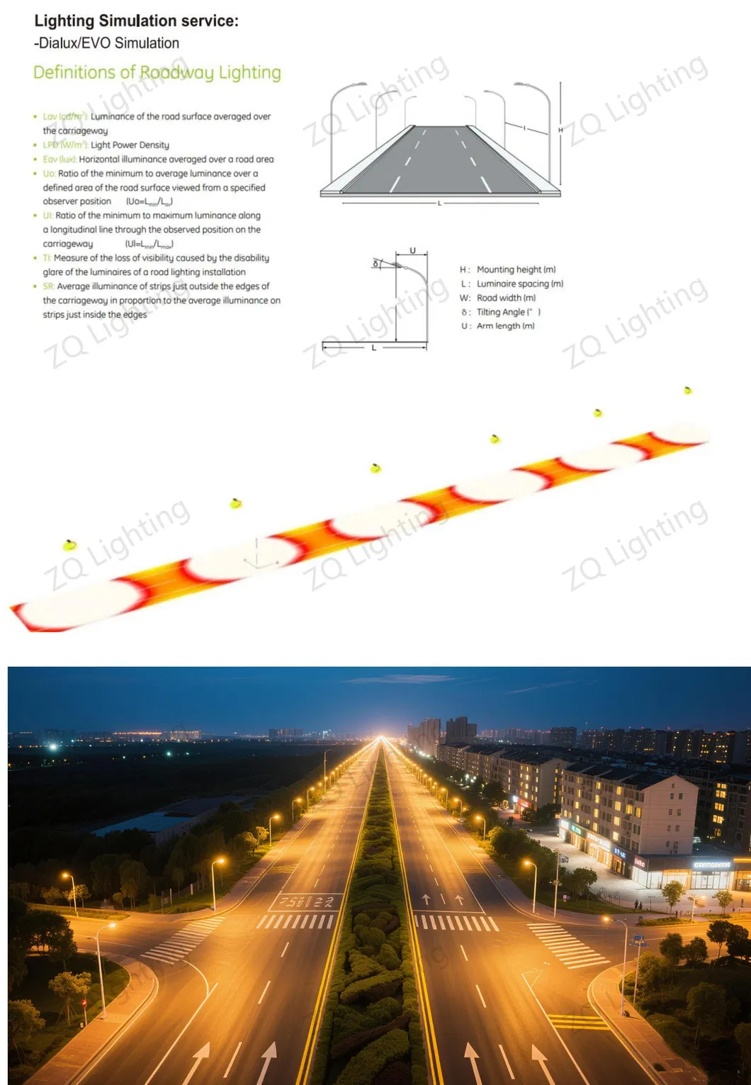 Luz LED de calle Iluminación exterior Vía carretera Área urbana Estacionamiento