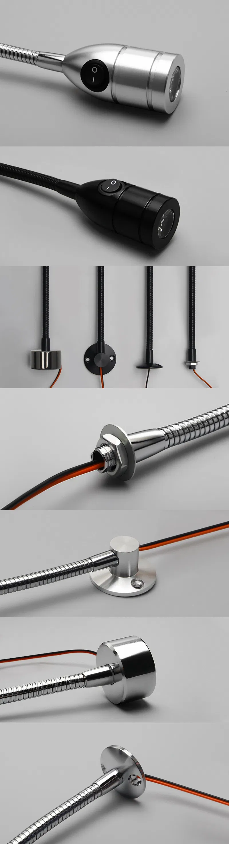 Infografía de luz de trabajo industrial con base magnética de cuello flexible