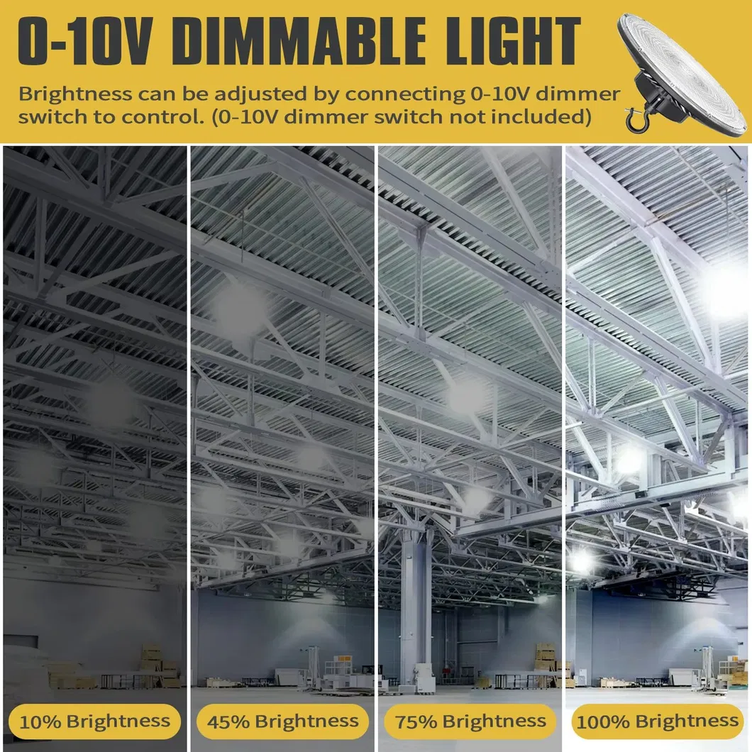 Iluminación de Talleres de Fijos Industriales de EE. UU. IP65 Luces LED de Alta Bahía Dob Round UFO para Almacenes