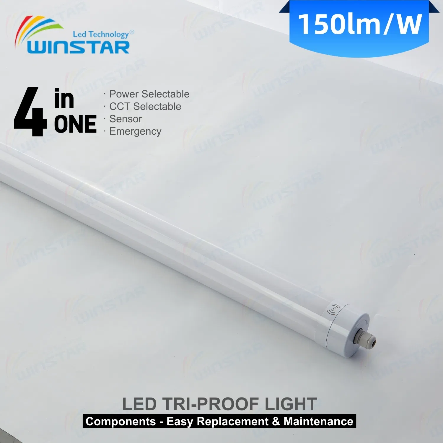 Luz LED Tri-Proof Winstar con protección contra sobretensiones y sin parpadeo para taller de máquinas, línea de ensamblaje, entorno industrial de alta resistencia 150lm/W