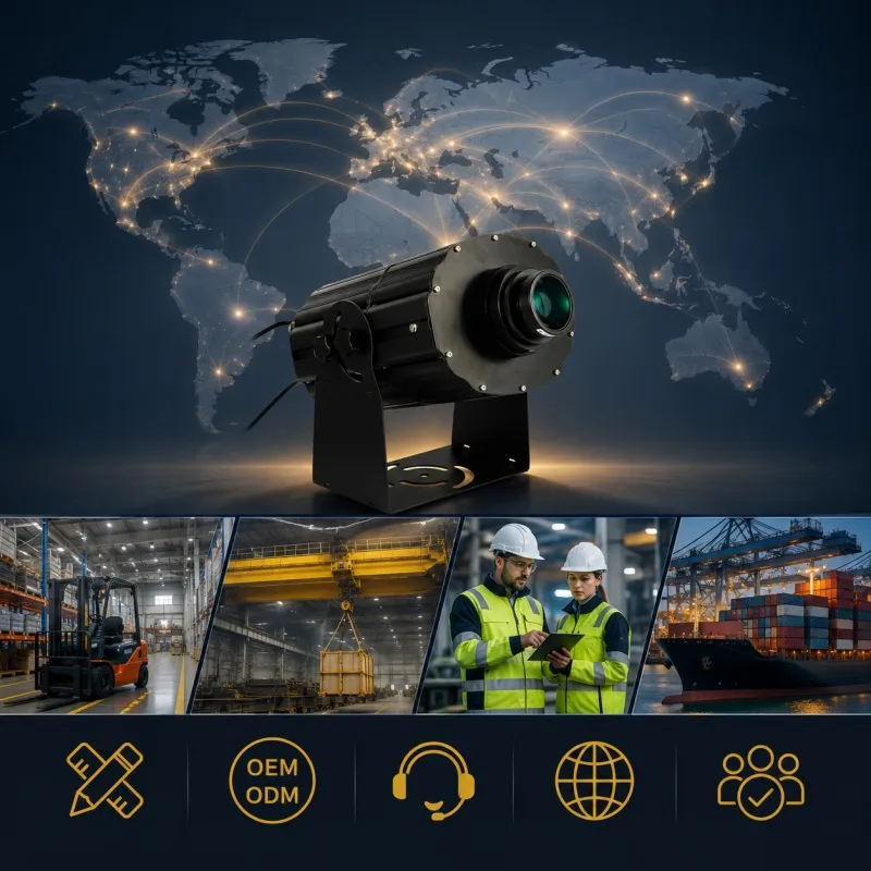 Imagen de señal de advertencia de seguridad virtual para suelos industriales, proyector LED Gobo de larga distancia para grúas de puente
