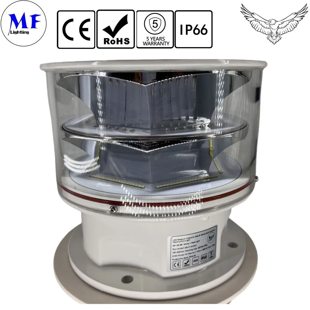 Precio de fábrica IP66 AC110-240V 5 Garantía Luz de advertencia roja LED aeronáutica para obstáculos de aviación en edificios altos y chimeneas industriales