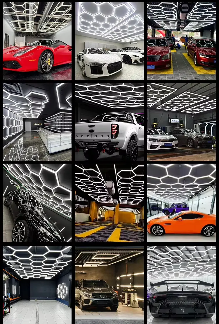 Iluminación hexagonal LED eficiente en energía para talleres de automóviles, salas de equipos automotrices y espacios industriales