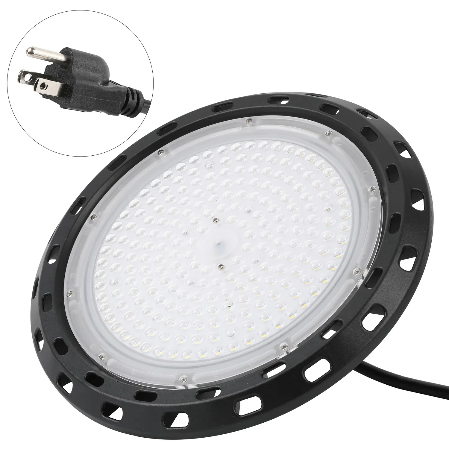 150W Luz LED de alta bahía UFO 6500K Blanca AC110-277V IP65 Iluminación comercial a prueba de agua para almacén industrial, garaje, tienda, gimnasio, fábrica