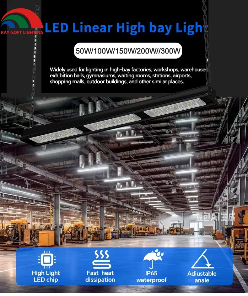200W Módulo de luz lineal alta bay LED de aluminio industrial IP65 Iluminación comercial para almacenes, fábricas y túneles