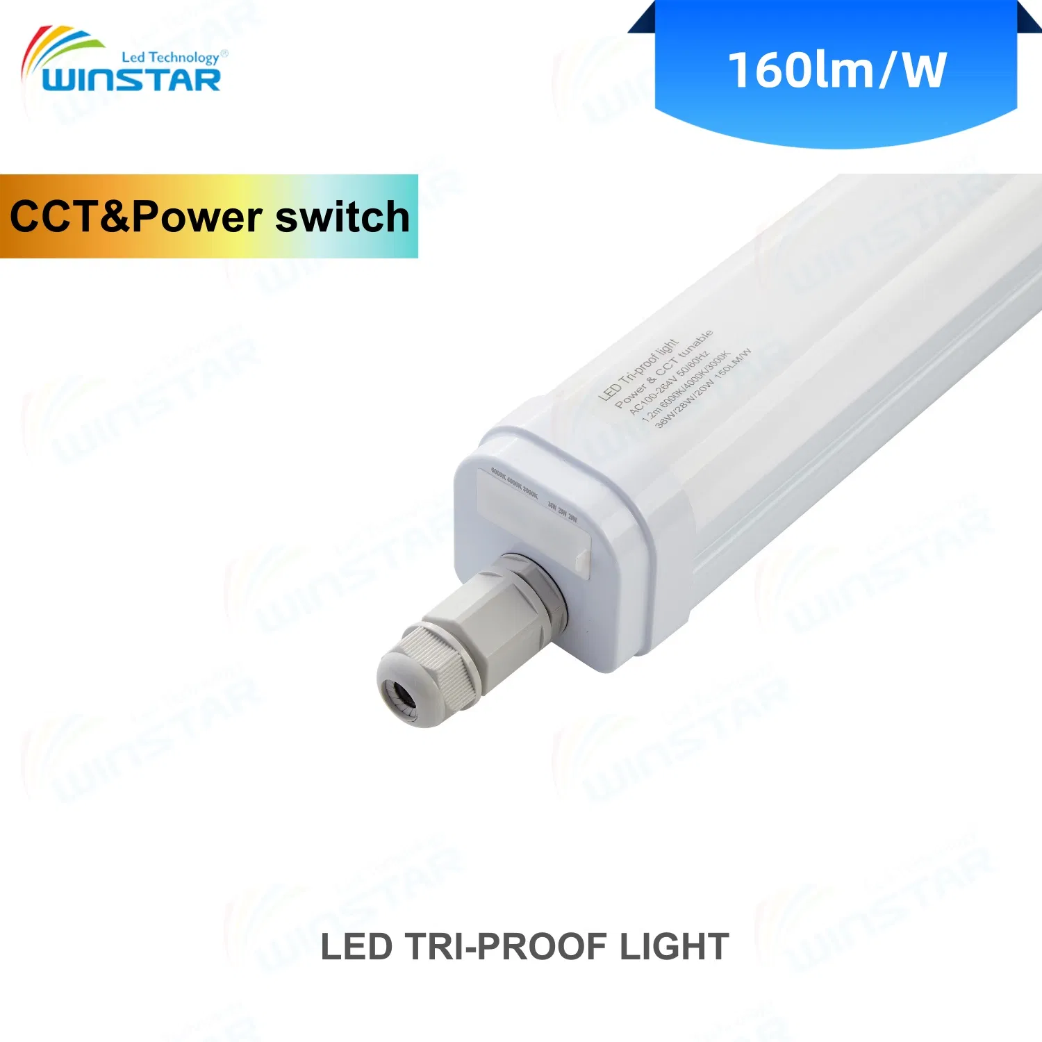 175lm/W Eficacia Ultra Alta Ajustable en Campo IP65 Luz LED Tri-Proof 3-Level Seleccionable CCT y Potencia para Iluminación de Almacén, Garaje, Parqueo de Autos e Iluminación Industrial