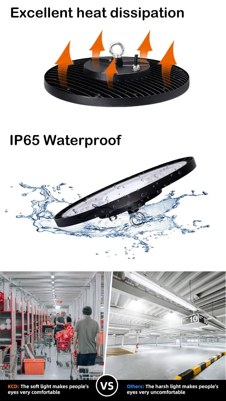 Luz de iluminación a prueba de explosiones para garaje industrial almacén alta bahía 100W 150W 200W Luz LED alta bahía portátil tipo UFO lineal