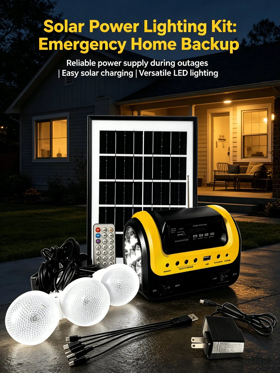 Conjunto de Iluminación Solar de Emergencia al Aire Libre 5W Panel 3 Bombillas LED 5000mAh