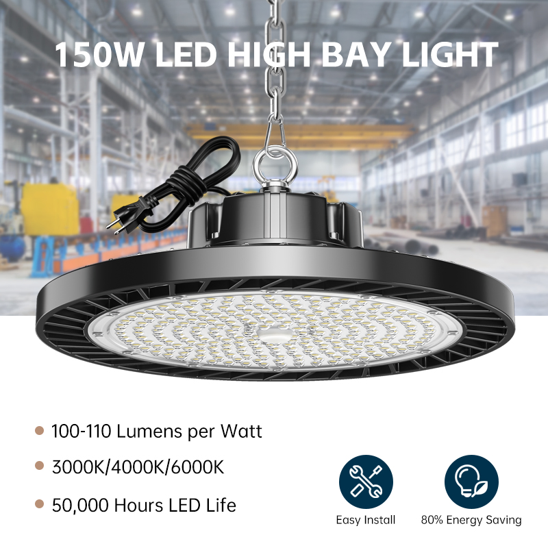 Iluminación de alta bahía industrial regulable 3CCT Interruptor de diámetro 100W 150W 200W 300W Luz LED UFO de alta bahía para taller y garaje