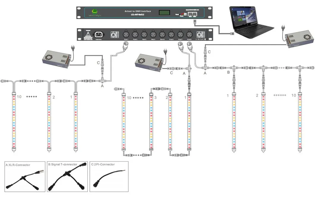 Diagrama de conexión tubo LED 3D