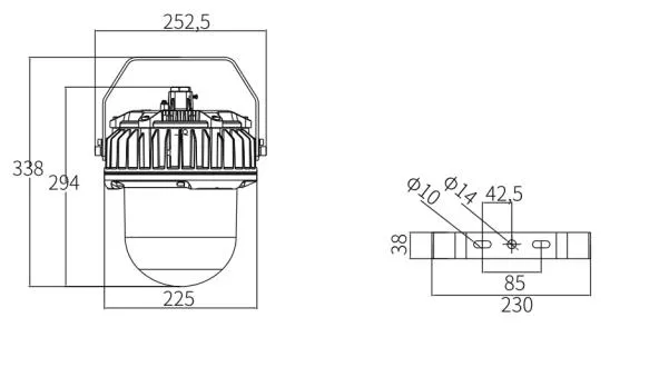 Estructura interna y dimensiones de la luminaria